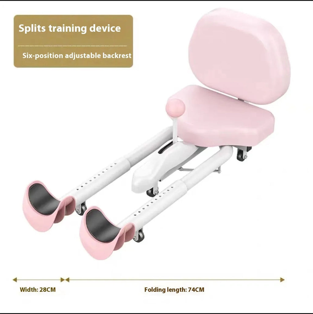 Pink and blue leg stretching hip opener fitness equipment with steel frame and foam padding