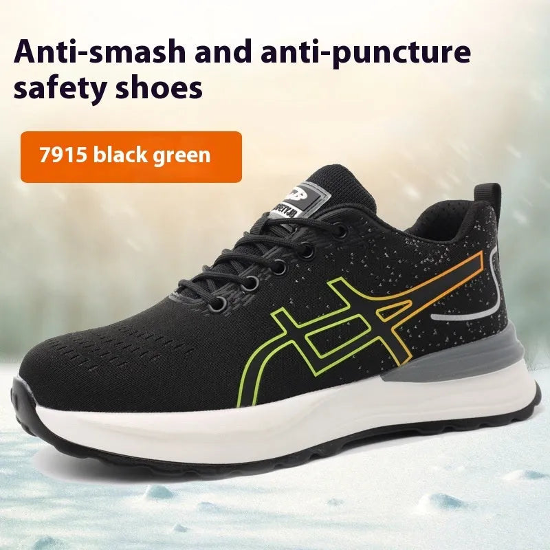 Brown anti-smashing puncture protection work shoes with leather upper and rubber sole