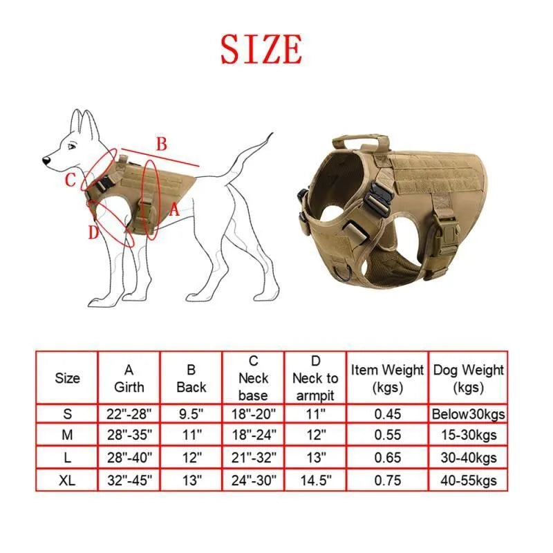 Dog wearing tactical combat vest set with harness attachment points in army green colour