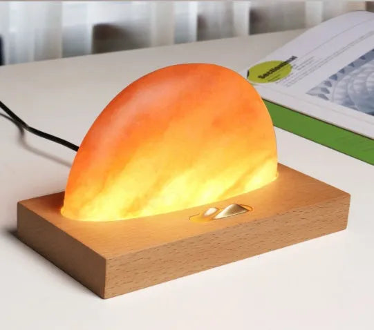 Sunrise Oriental wireless charging salt lamp with natural crystal shade on beech wood base