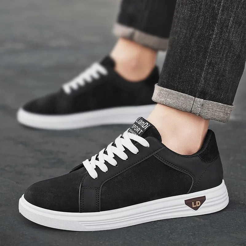 Men's snake pattern PU casual sneakers with high-cut ankle and rubber sole in black colour