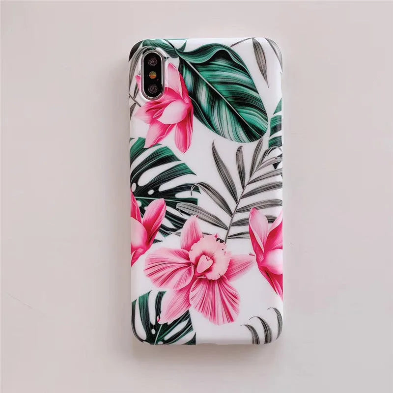 Pink floral iPhone case with flower design on back cover for multiple iPhone models