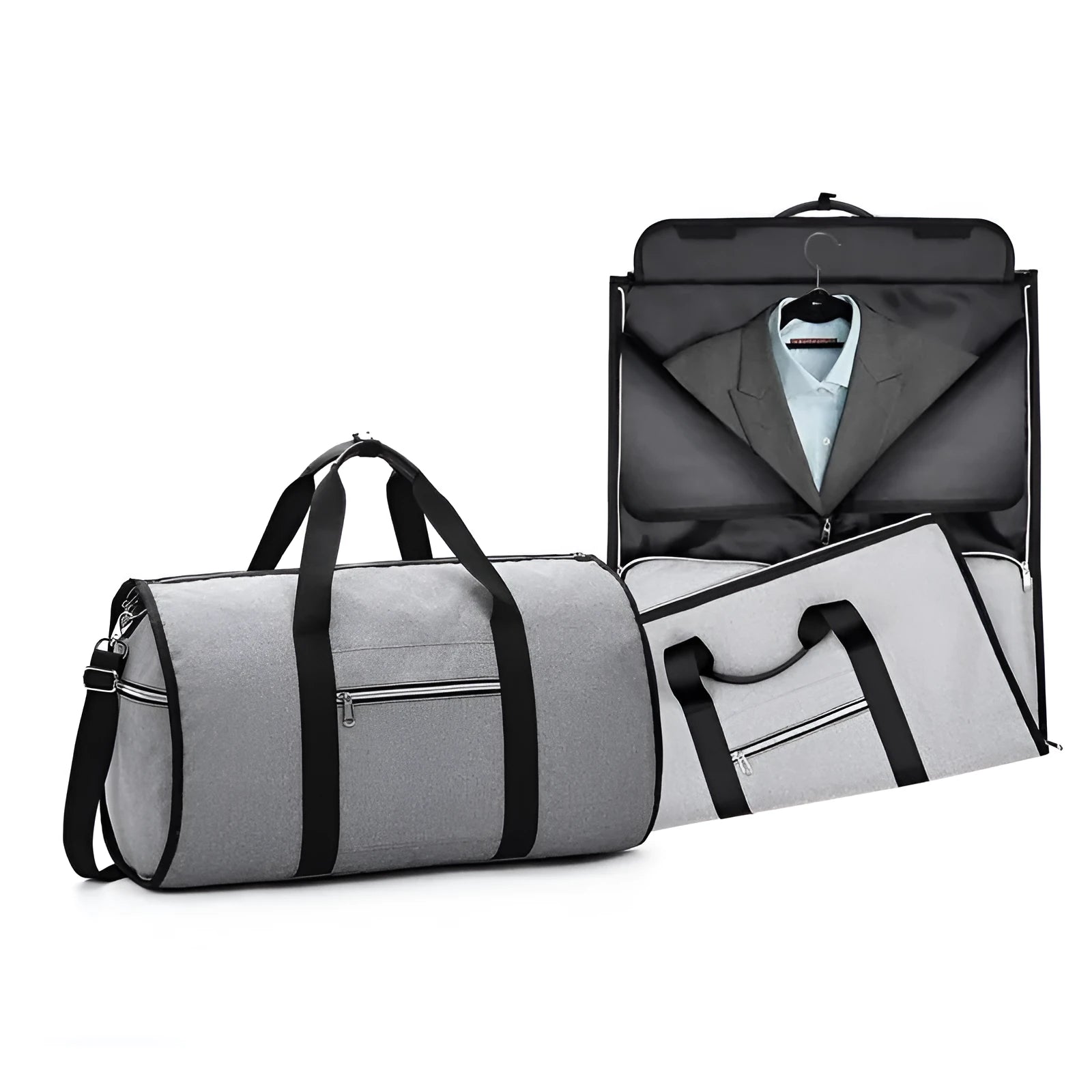 Medium cylindrical travel bag in red, light grey, blue, or black with waterproof Oxford cloth and zipper pocket.