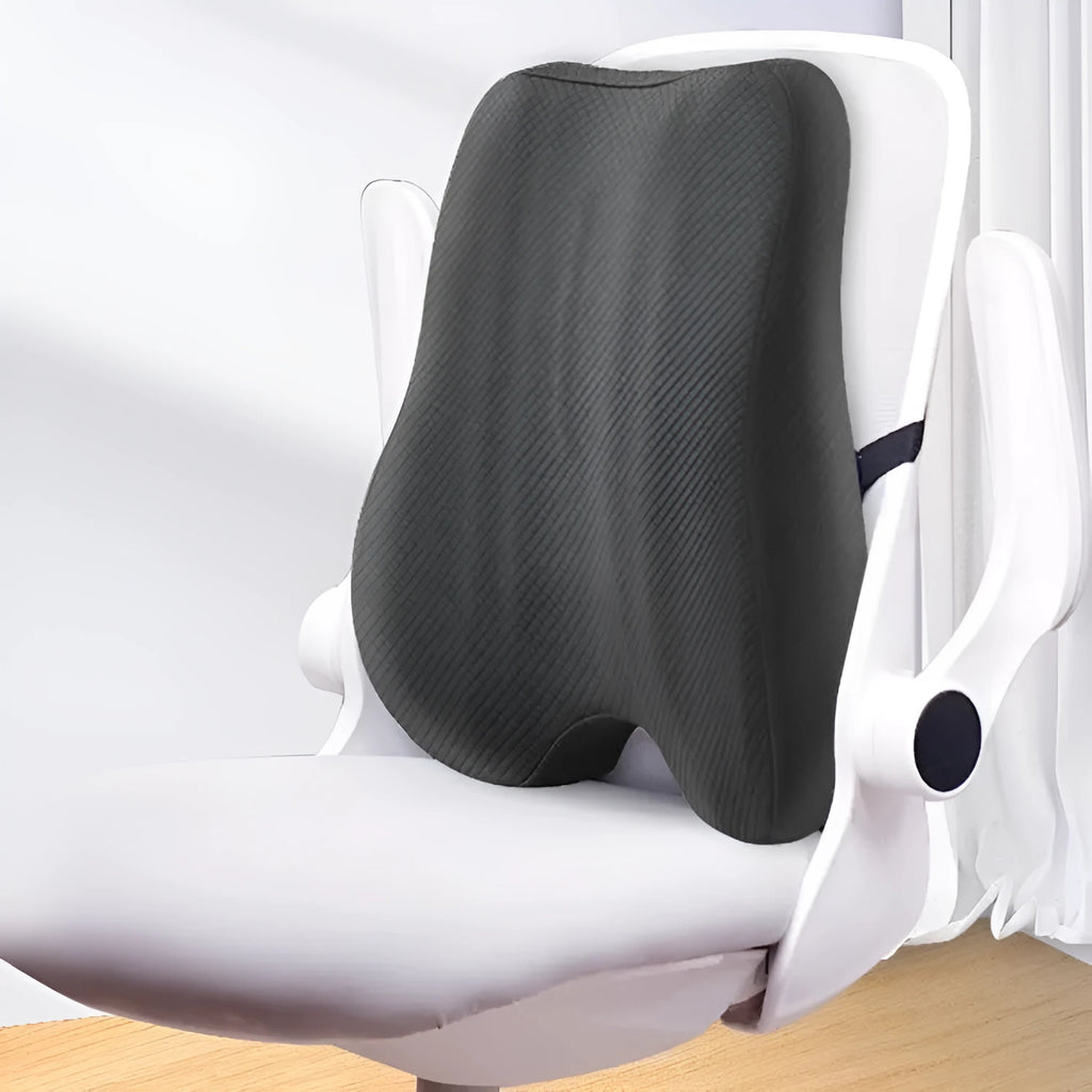 Office chair lumbar support pillow measuring 40x40x8cm in grey, navy blue, and pink colour options