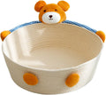 Woven cotton rope cat bed basket with scratching surface in bear design
