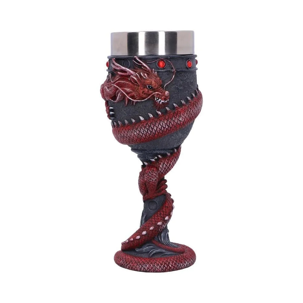 Red wine glass with 3D Chinese dragon design in gold colour, 200ml capacity