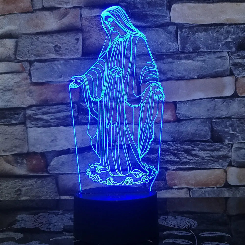 3D LED night light with laser engraved acrylic showing dual ring pattern and colourful illumination