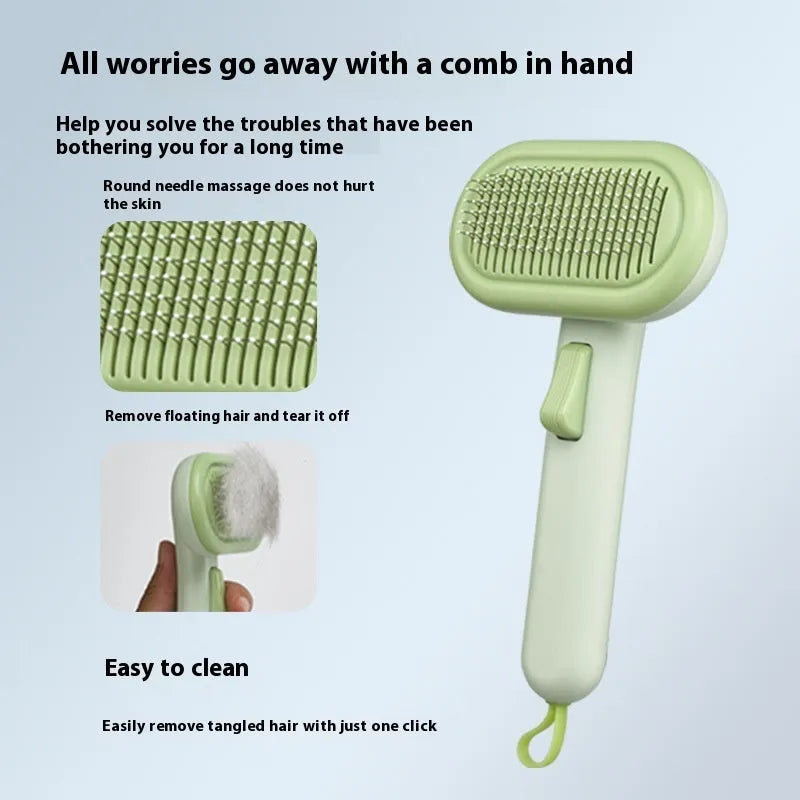 Large pet hair removal comb with stainless steel blades in light green, pink, or light grey colour options