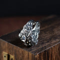 Silver open style ring with retro animal zodiac pattern and adjustable band for unisex wear