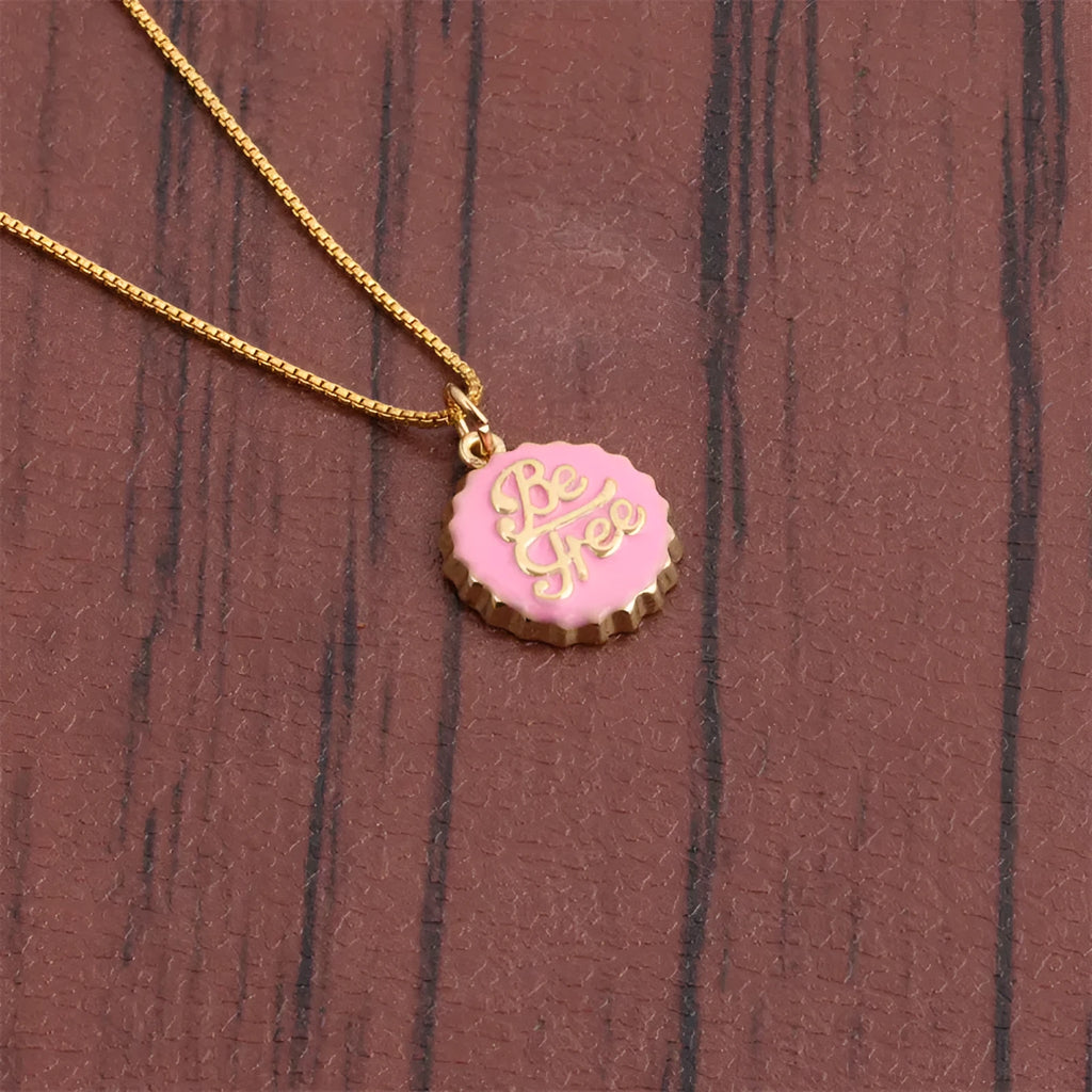 Copper bottle cap pendant necklace with 18K gold electroplating on a 40cm box chain