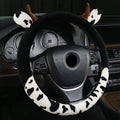 Short plush automotive steering wheel cover with protective handle in black colour
