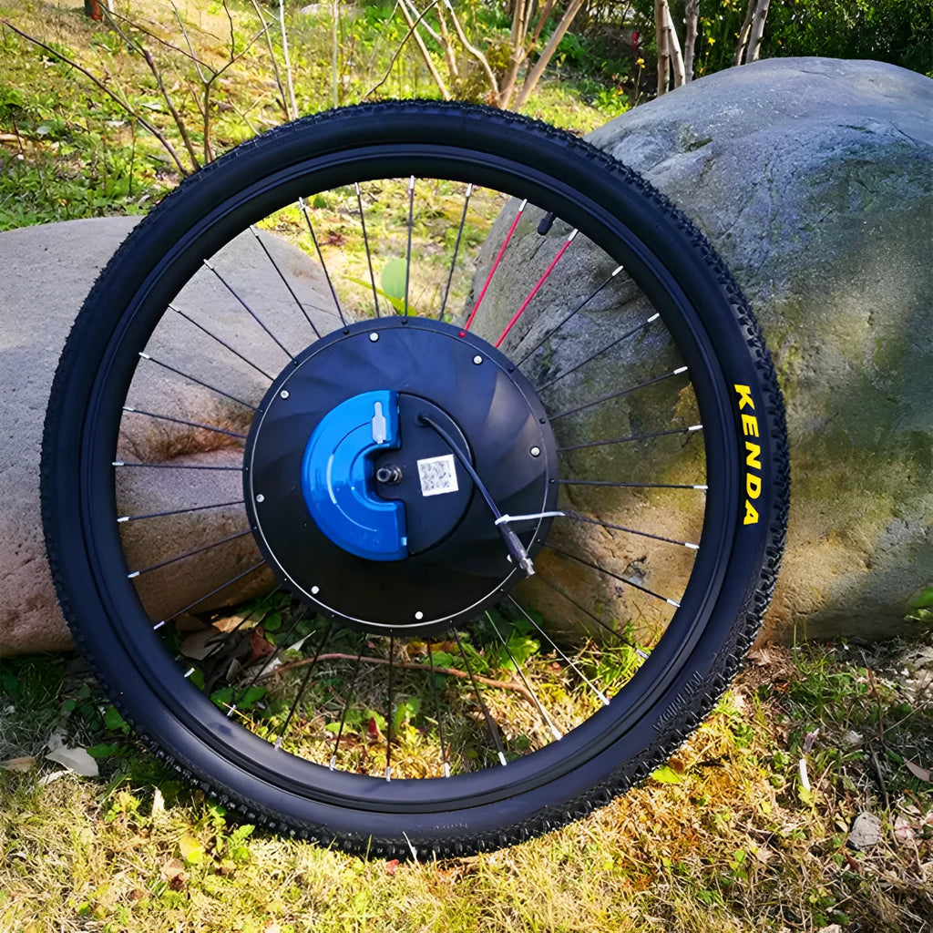 Yunzhilun electric bicycle conversion kit showing lithium battery, alloy hub motor, and charger for 26-inch bikes.