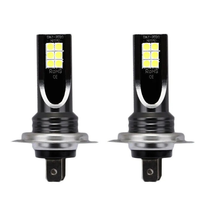 Single H7 LED fog light bulb with white housing and 12 visible SMD LEDs, packaged in an electrostatic bag.