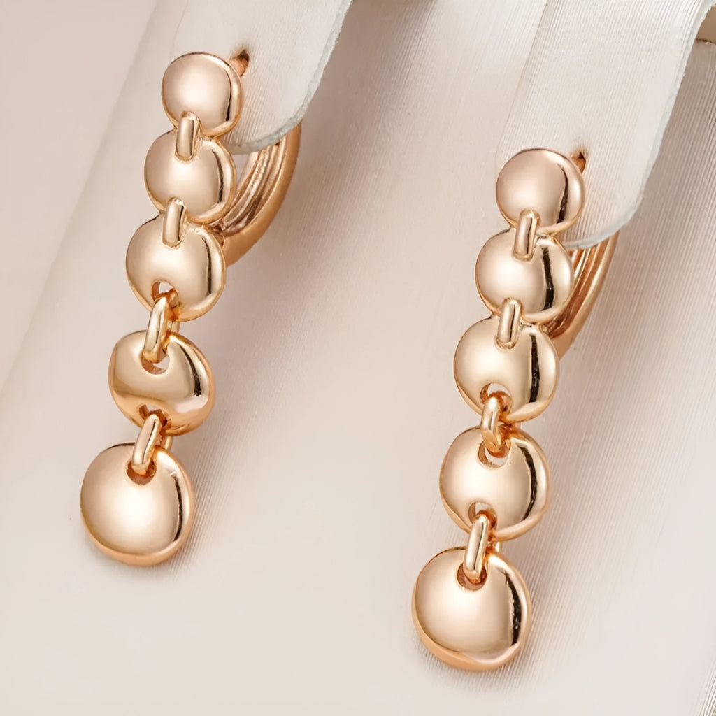Retro long round circle earrings with woven chain design in gold colour finish