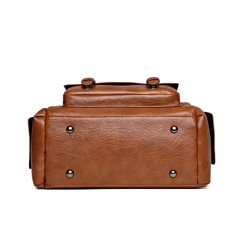 Vintage PU messenger bag with horizontal square shape and contrast stitching in multiple colour options