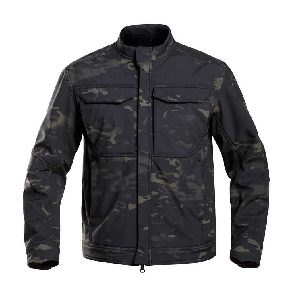 Bone Frog Peak Breaker soft shell mountaineering jacket in black, shown as a cardigan-style outdoor coat.