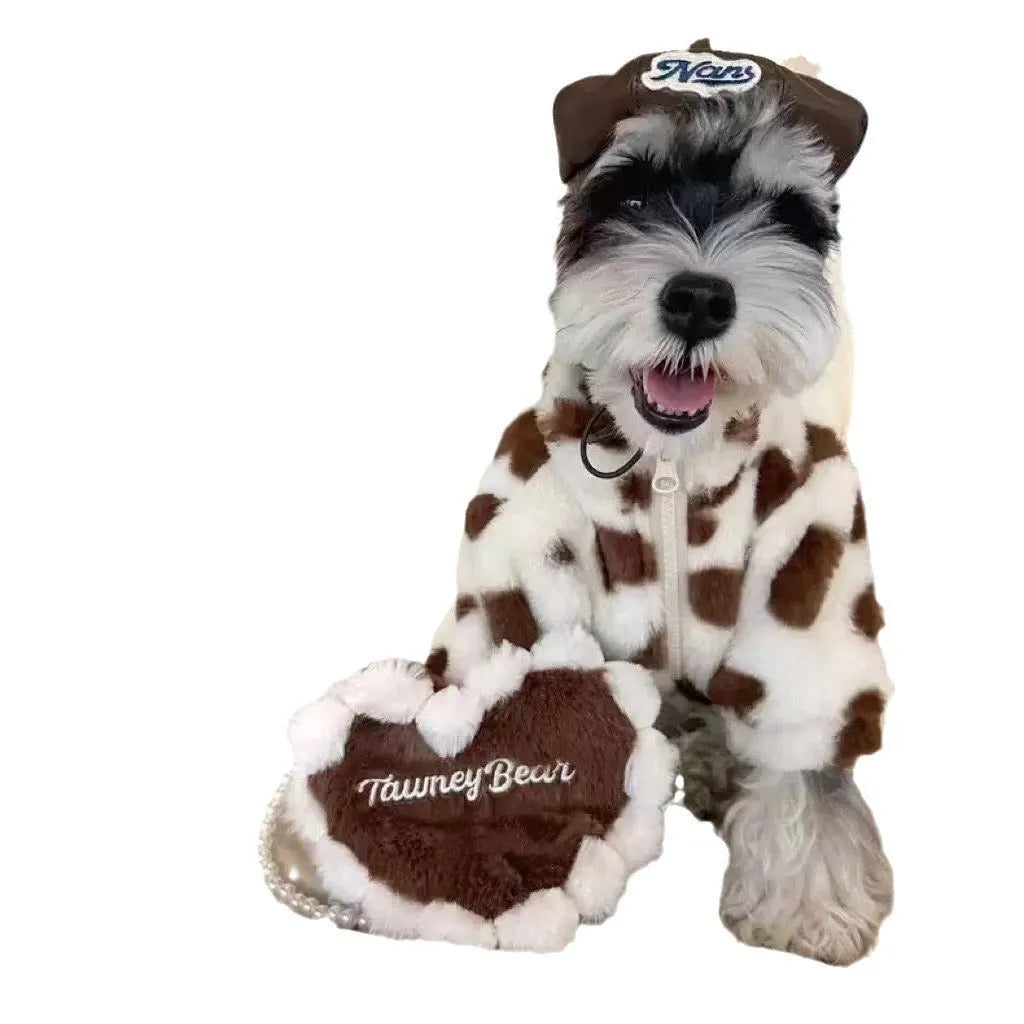 Small dog plush warm coat in British style design for Teddy, Bichon and Pomeranian breeds