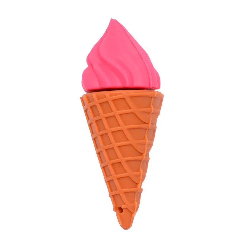Mini ice cream shaped USB flash drive in pink colours on a white background.