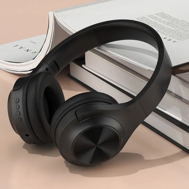 Wireless Bluetooth headset in chalk black colour with creative design and head-mounted wearing method