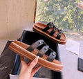 Women's Roman style patent leather sandal slippers in solid colours with sheepskin upper