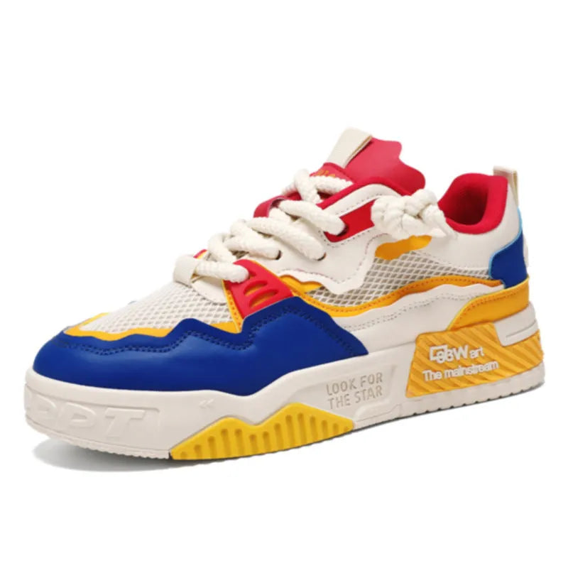 Men's white low-top board shoes with colour-matched details and rubber soles