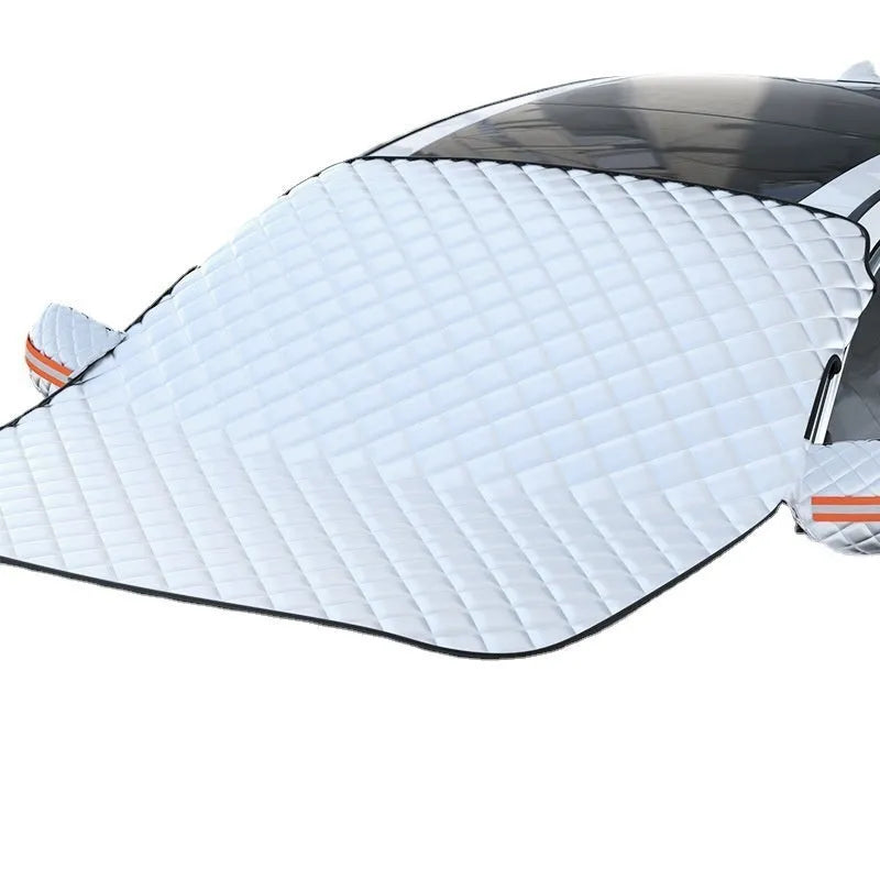 Aluminium foil front windshield car cover with reflective edge stripes and magnets for SUV winter protection