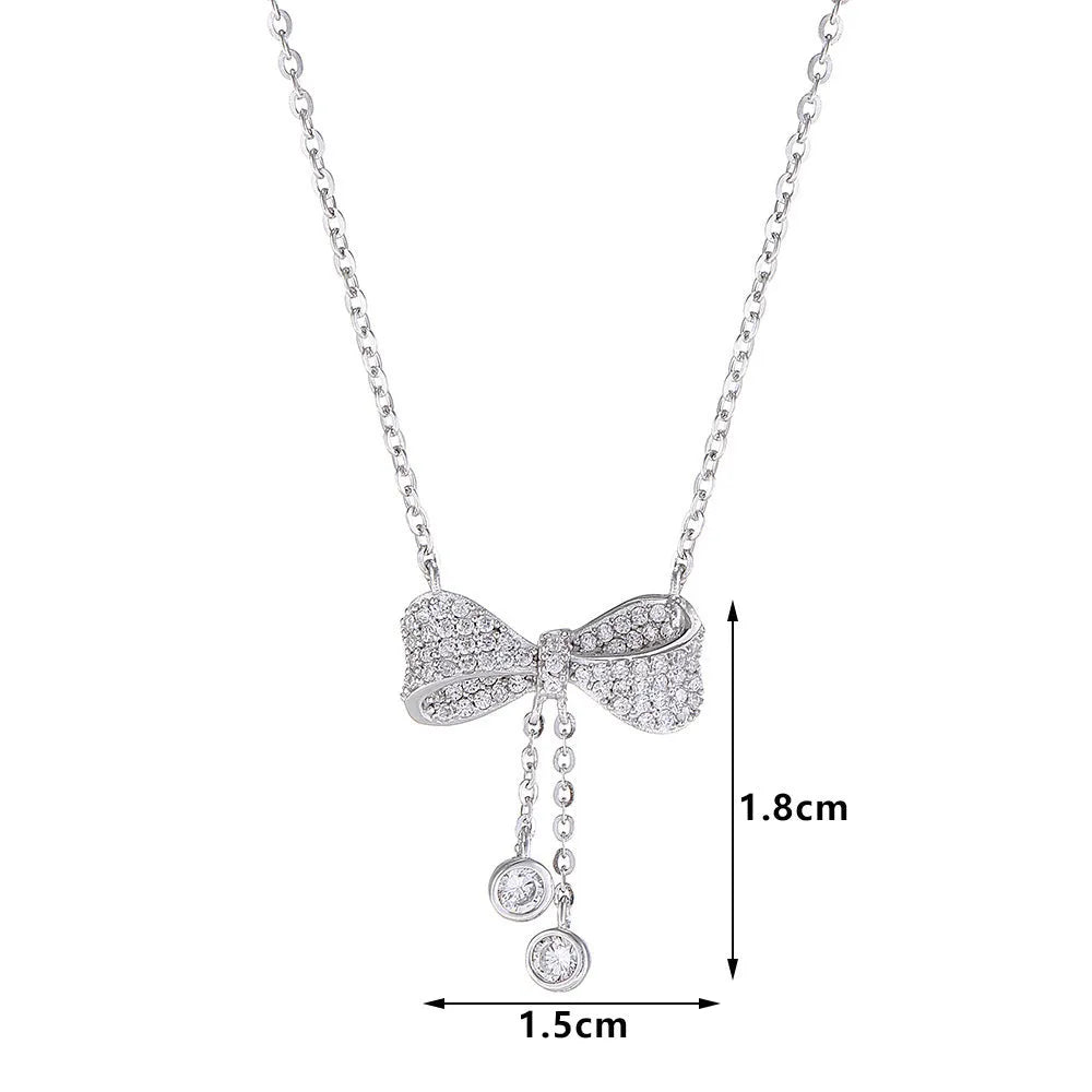 S925 sterling silver bow necklace with adjustable 40-45cm O-ring chain