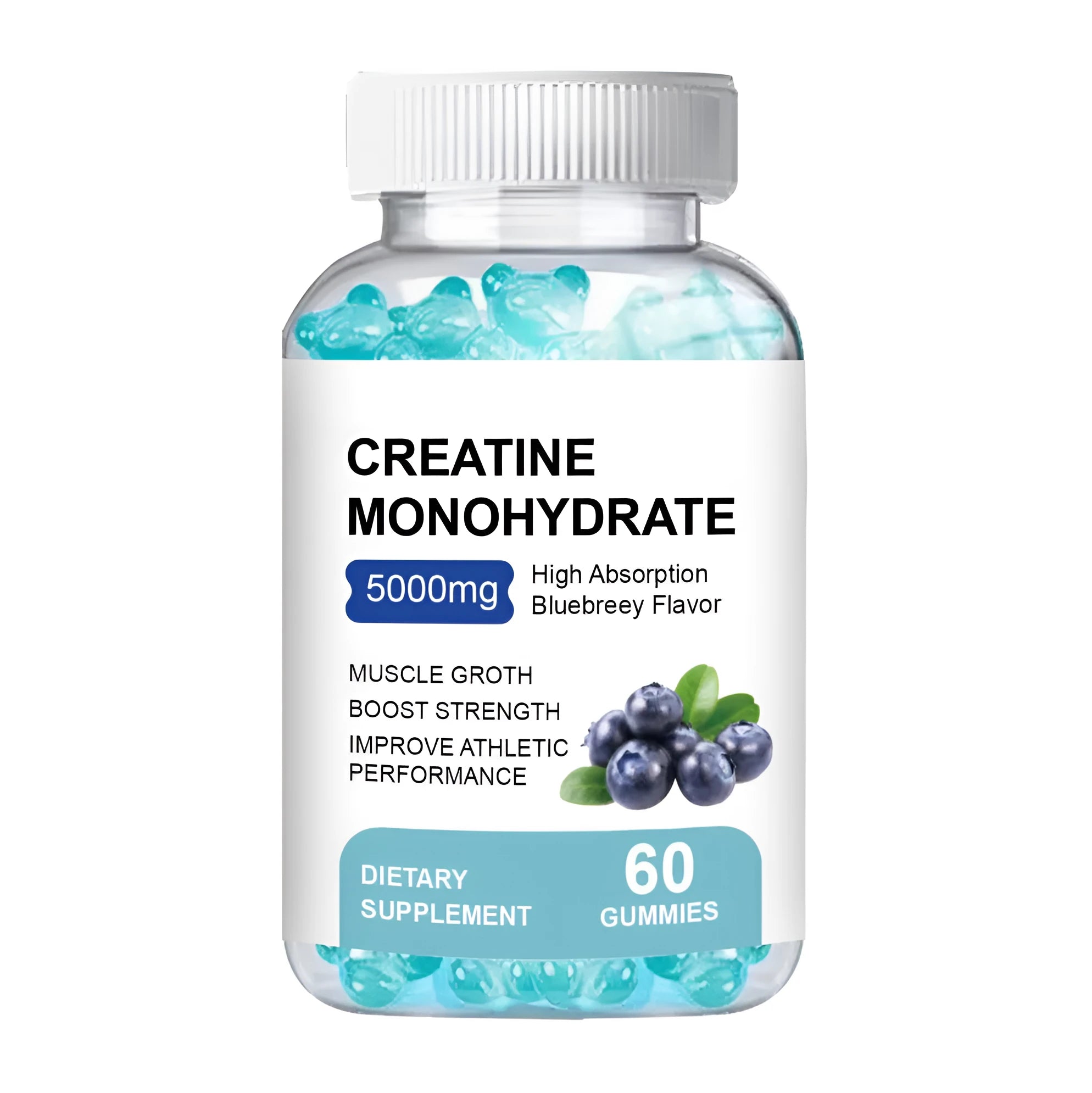 Bottle of 60 creatine monohydrate supplement gummies, a chewable fitness nutrition product.