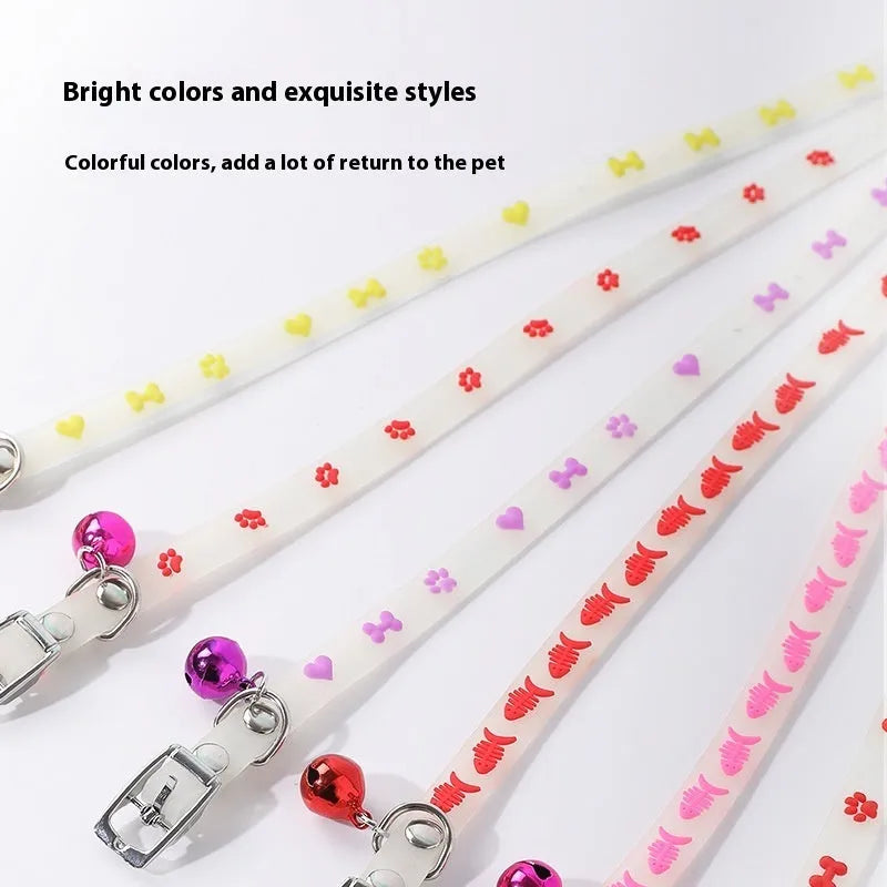 LED luminous cat collar with adjustable nylon rope and metal bell in paw print design