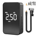 Wireless digital display tyre inflator pump with LED light showing pressure reading on screen