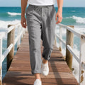 Men's linen straight-leg trousers in army green colour with drawstring waist