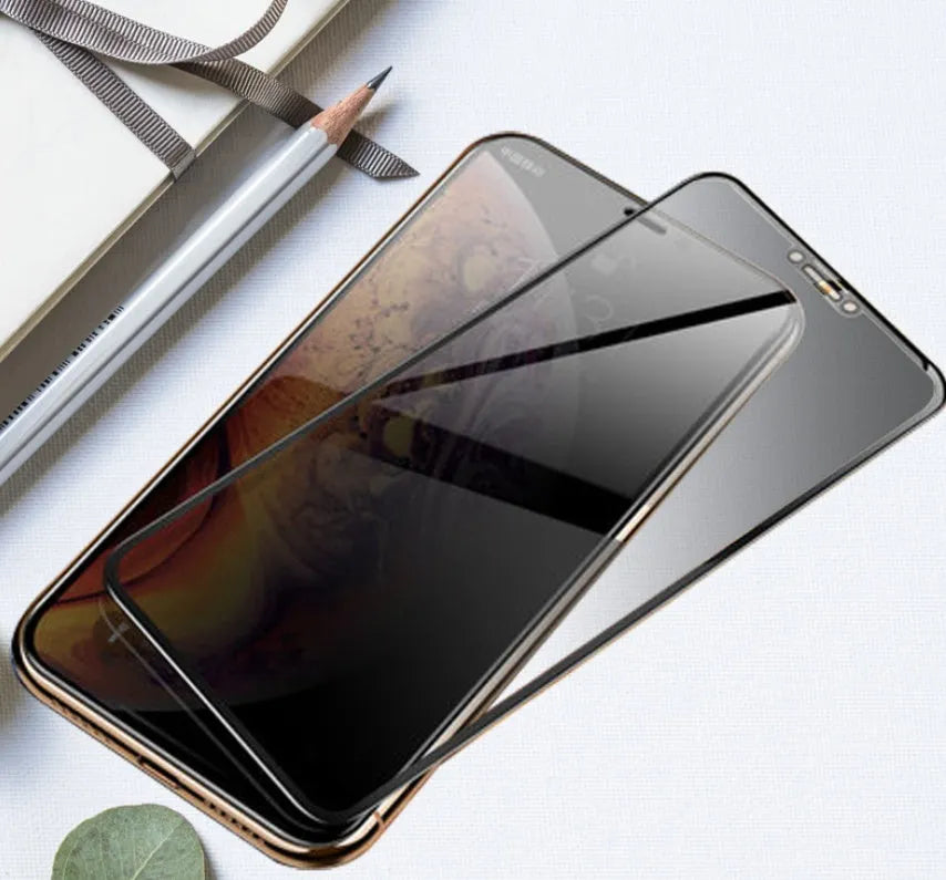 Full coverage tempered glass screen protector for Samsung Galaxy phones with anti-seeking surface.