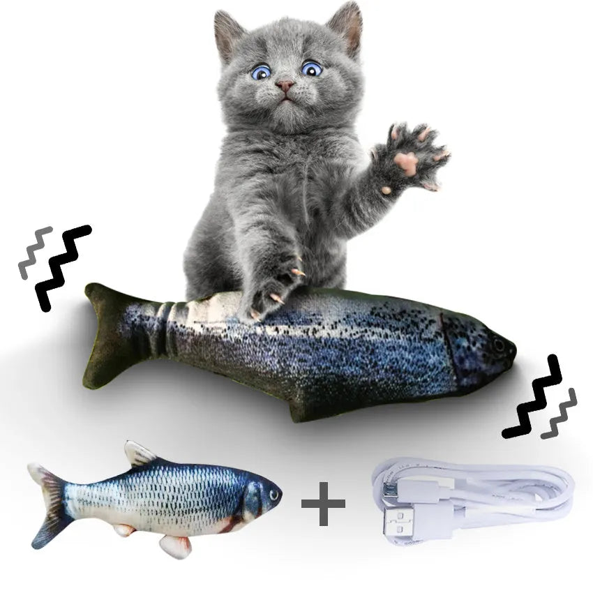 Electronic jumping fish cat toy with USB cable, multicolour options for feline play