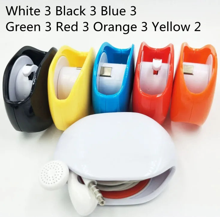Automatic earphone cable winder with telescopic push mechanism showing compact design