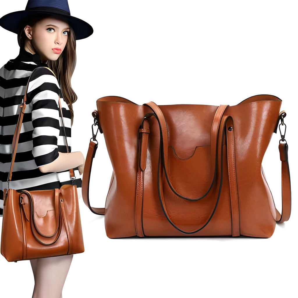 Retro-style women's messenger bag in PU leather, shown in a choice of colours with large main compartment.