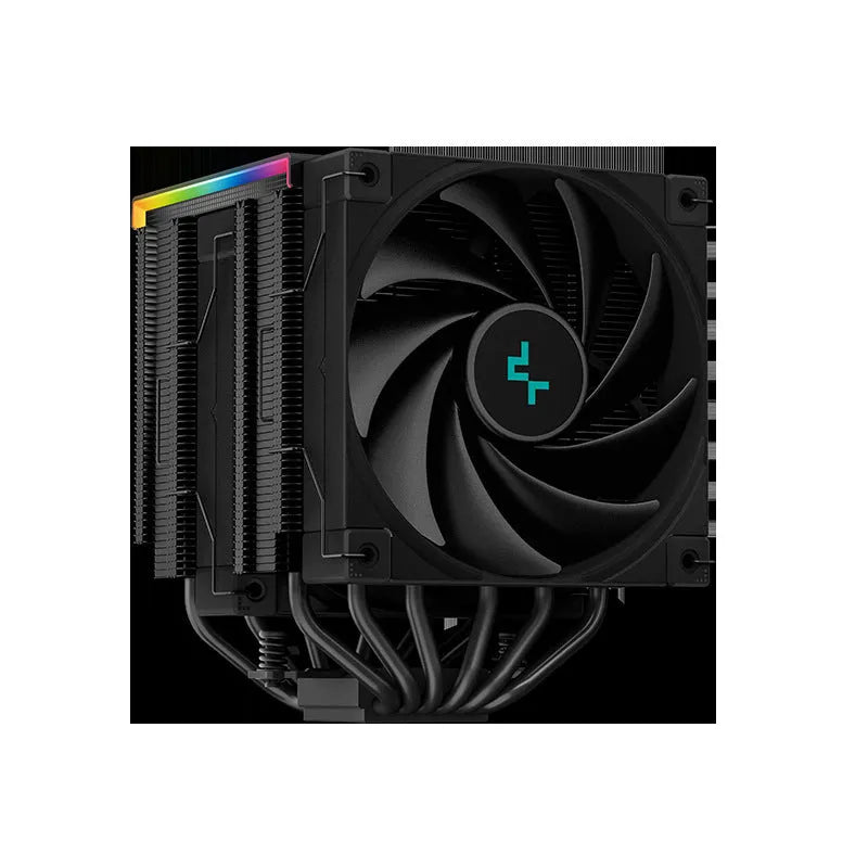 DeepCool twin tower CPU air cooler with digital temperature display on front, black and white colour options.