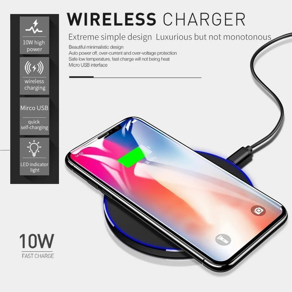 Ultra-thin black square wireless charger with fast 9V QI charging capability