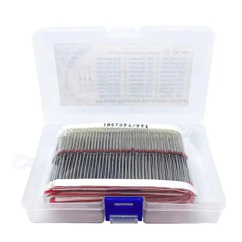 Boxed 1W Zener diode electronic component with crystal glass construction and 50V breakdown voltage specification