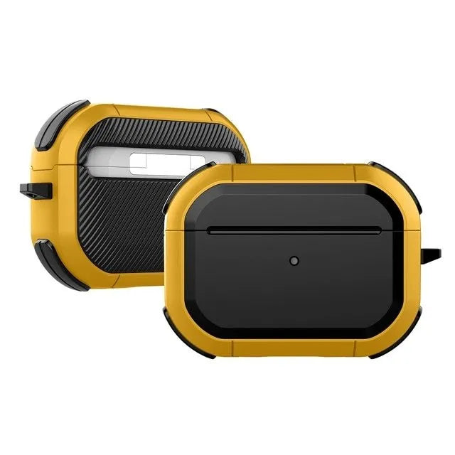 Black TPU and PC protective shell case for AirPods Pro and AirPods 1/2 generation earphones.