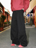 Men's pleated straight trousers in cotton blend fabric with stripe pattern and elastic waistband