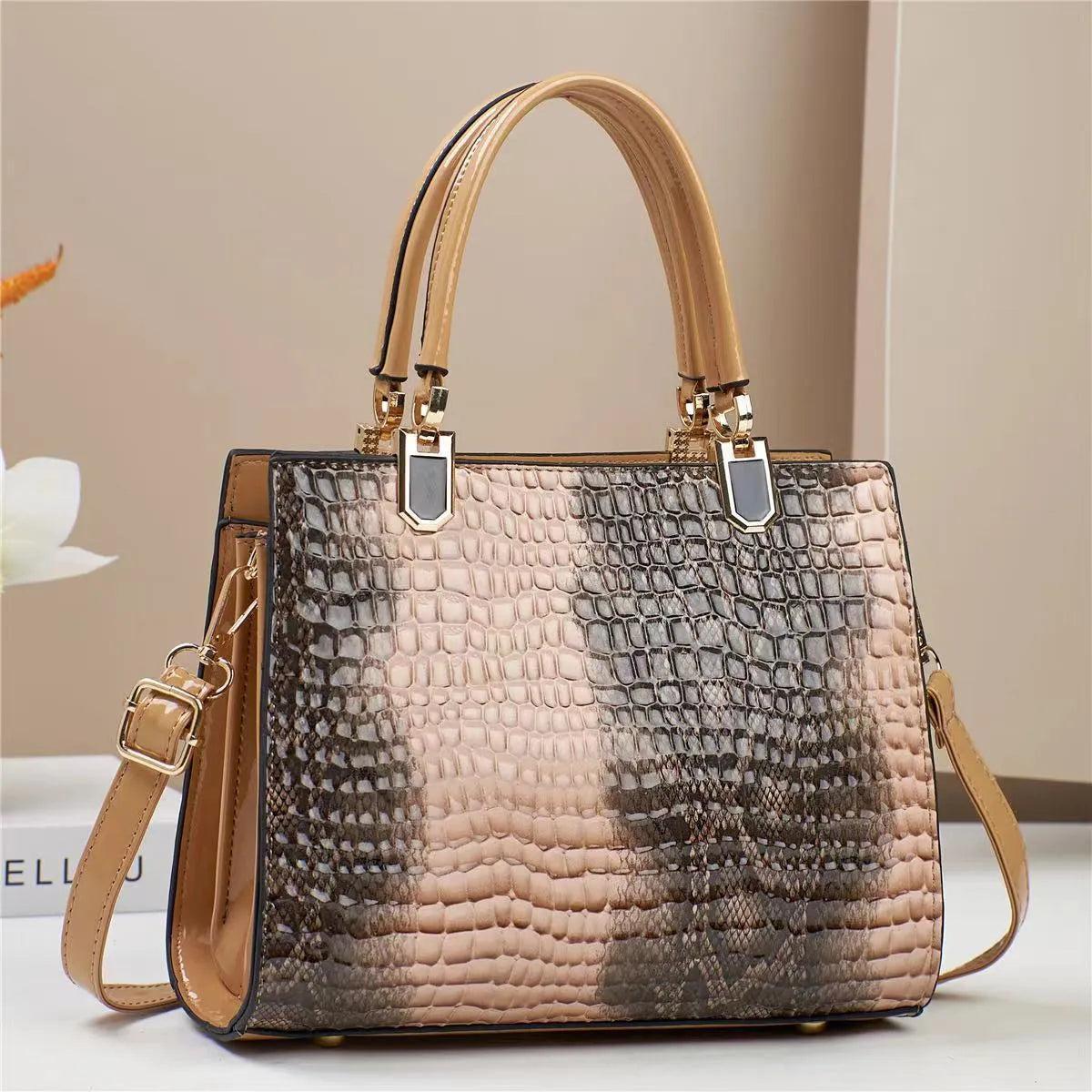Women's large capacity PU leather one shoulder mom bag in horizontal square design with internal compartments