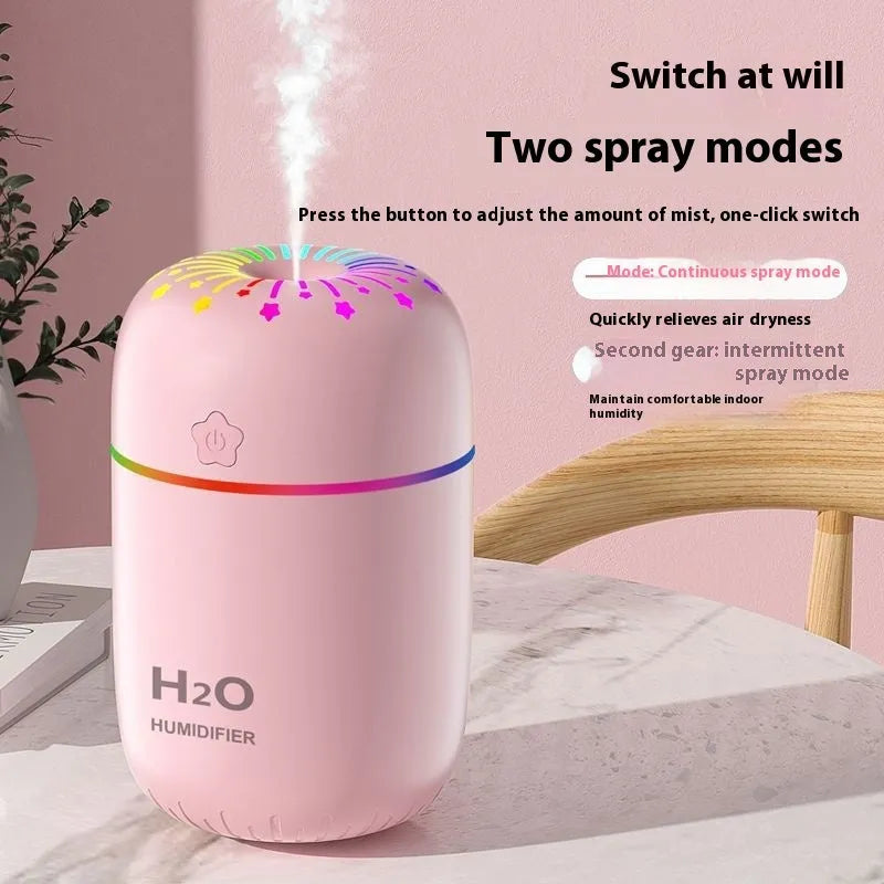 Compact white USB humidifier with 300ml water tank on desk with measuring tape showing 75mm dimensions