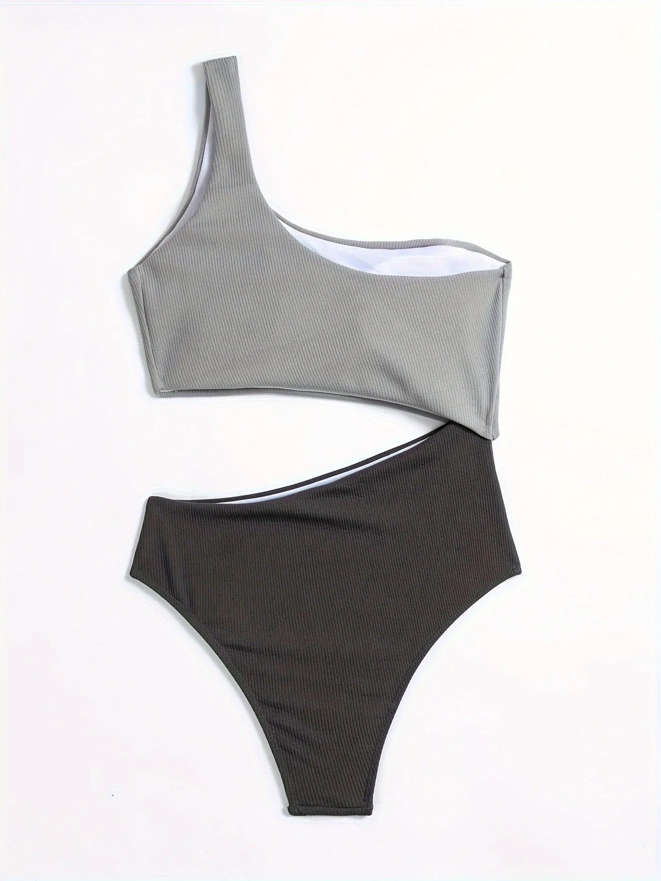 Women's one-shoulder one-piece swimsuit in solid colour polyester fabric
