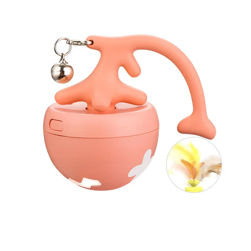 USB electric cat teasing ball with fish bone rolling design and interchangeable teasing stick head in blue colour