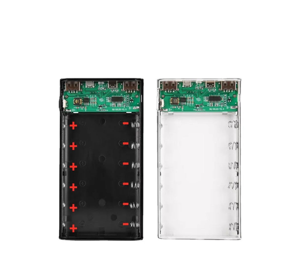 Digital display power bank kit with black plastic shell and multiple USB charging ports