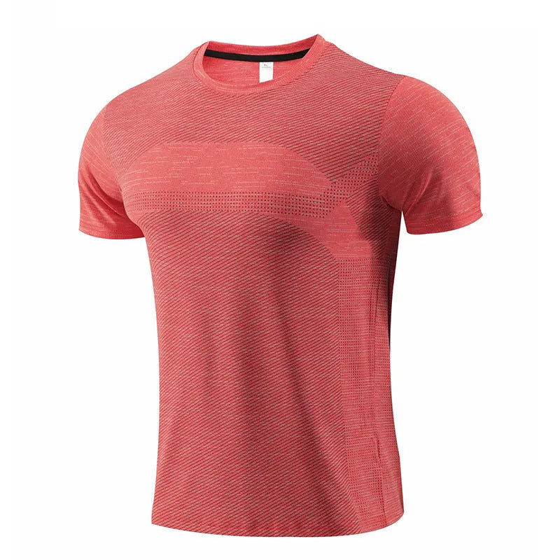 Polyester spandex sports t-shirt in red, black, or blue for running and basketball workouts