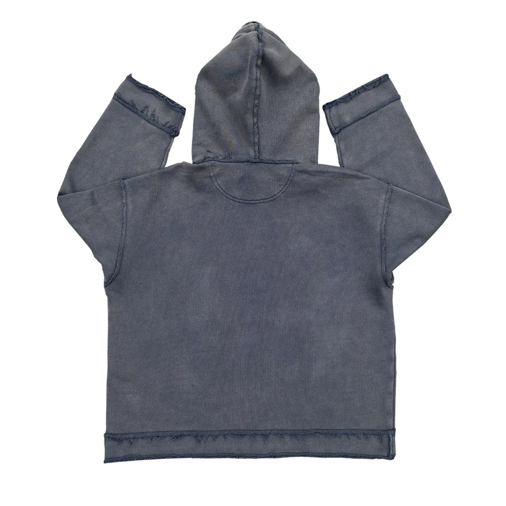 Reverse dark blue hooded sweatshirt with The Sun Also Rises back print in Asian sizing