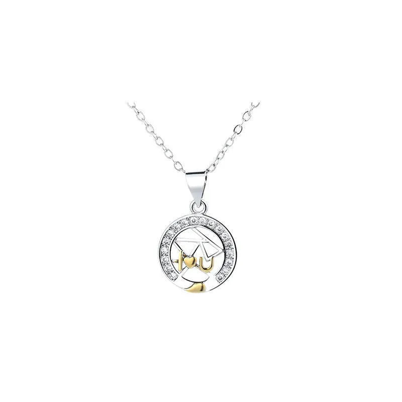 Sun moon tooth couple necklace for men and women with copper pendant and cross chain style
