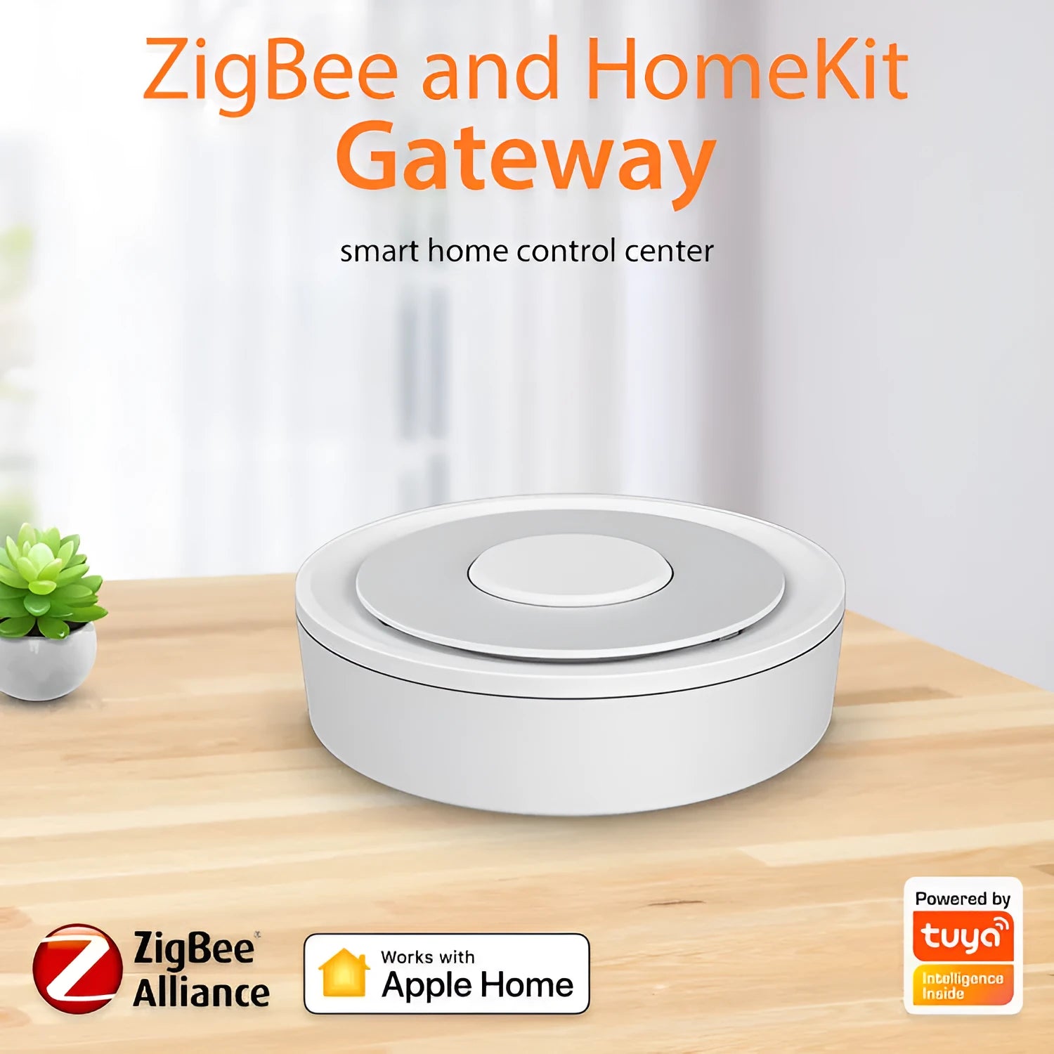 White square ZigBee smart home gateway measuring 78mm with USB connection for home automation control