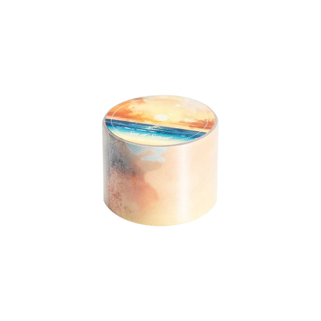 Japanese paper washi tape roll with celestial sky designs including twilight and colourful clouds patterns